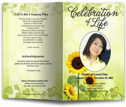 Sunflower Funeral Program Template - The Funeral Program Site