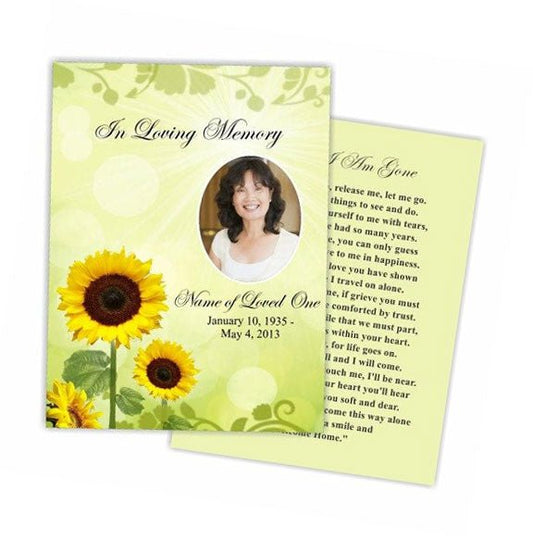 Sunflower Small Memorial Card Template - The Funeral Program Site