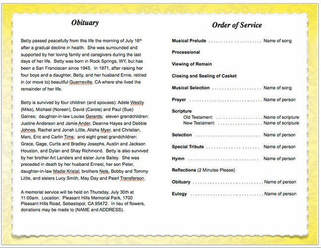 Sunny Funeral Program Template - The Funeral Program Site