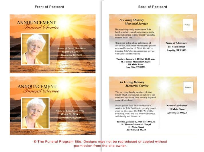 Sunrise Funeral Announcement Template - The Funeral Program Site