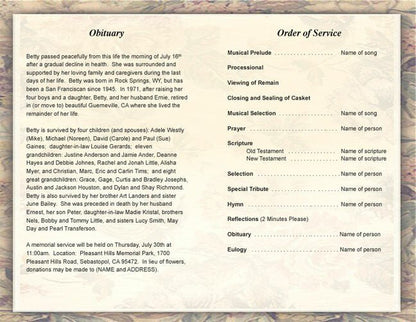 Tapestry Funeral Program Template - The Funeral Program Site