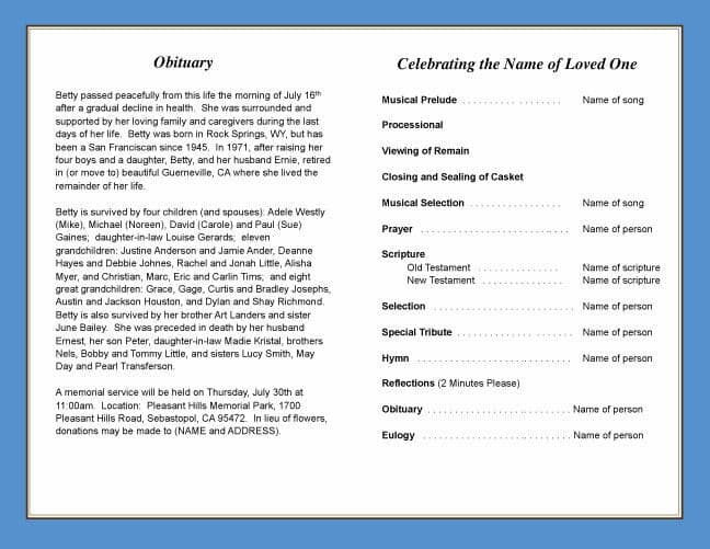 Tennis Funeral Program Template - The Funeral Program Site