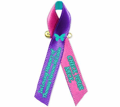 Thyroid Cancer Ribbon - Pink, Purple, Teal (Pack of 10) - The Funeral Program Site