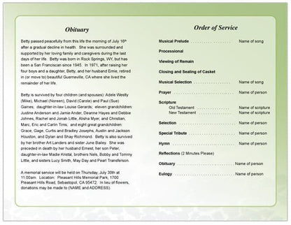 Tranquil Funeral Program Template - The Funeral Program Site