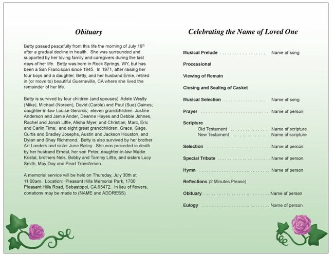 Trellis Funeral Program Template - The Funeral Program Site