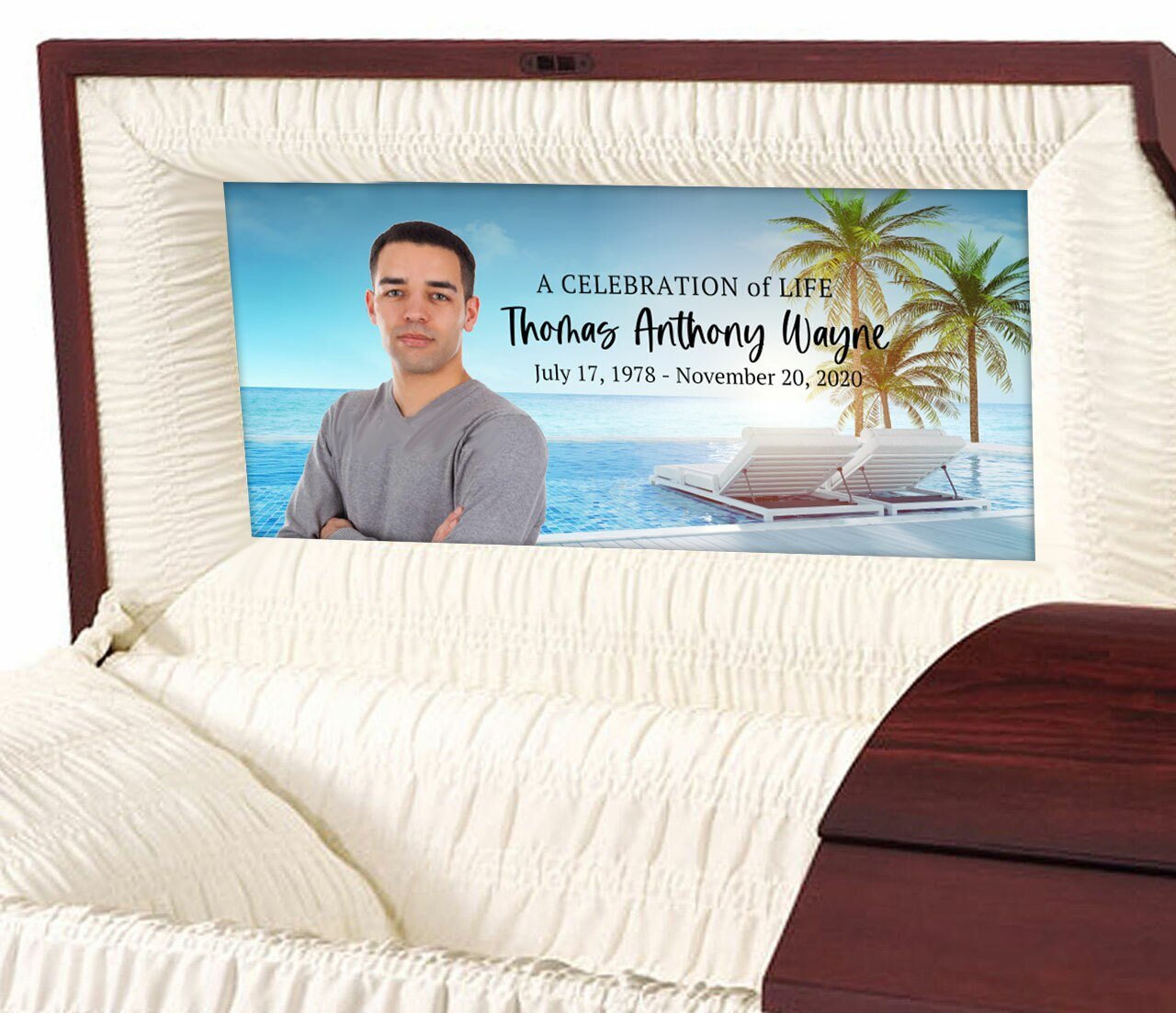 Tropical Paradise Custom Casket Panel Insert - The Funeral Program Site