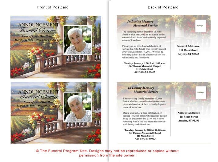 Tuscany Funeral Announcement Template - The Funeral Program Site