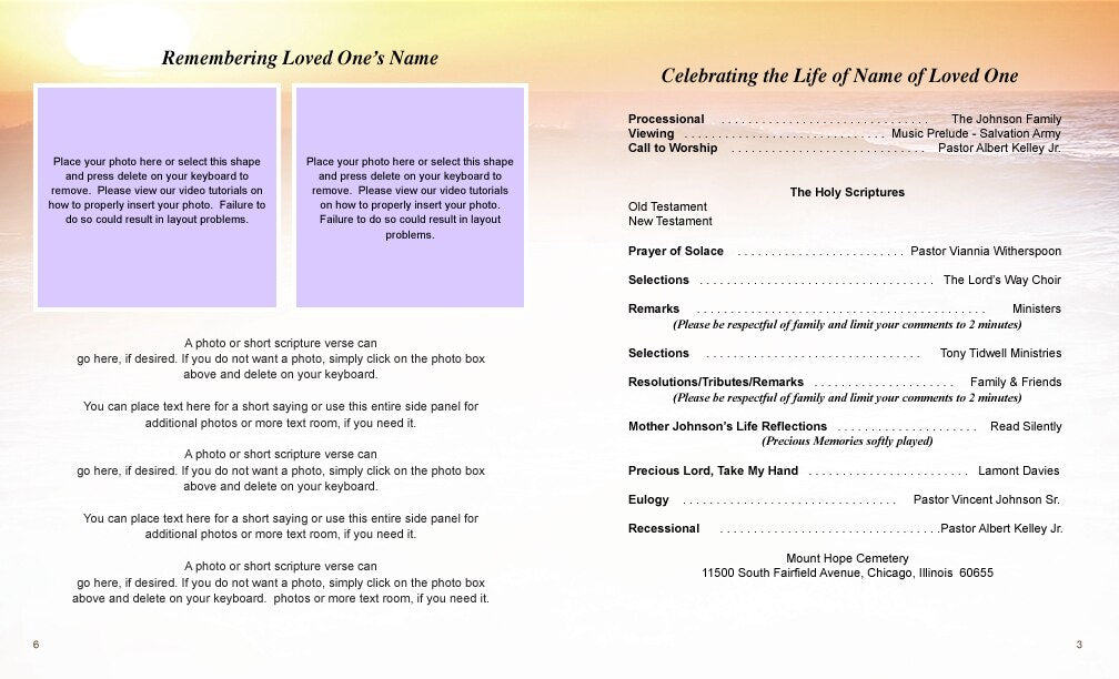 Twilight Funeral Booklet Template - The Funeral Program Site