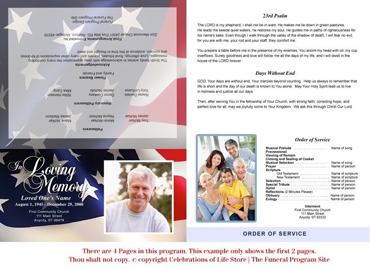 US Flag 8 - Sided Graduated Bottom Fold Template - The Funeral Program Site