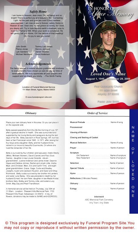 US Flag Letter 4 - Sided Graduated Funeral Program Template - The Funeral Program Site