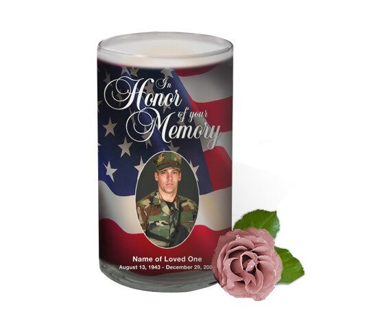 US Flag Personalized Glass Memorial Candle - The Funeral Program Site