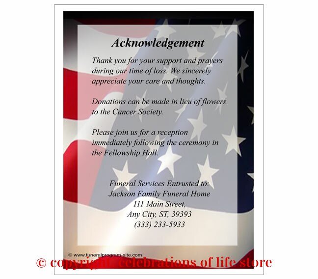 US Flag Small Memorial Card Template - The Funeral Program Site