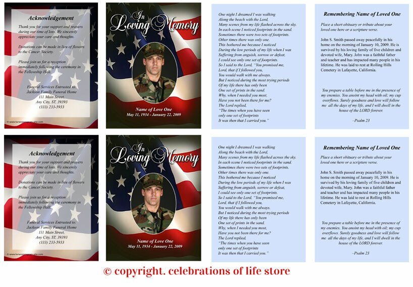 US Flag Small Memorial Card Template - The Funeral Program Site