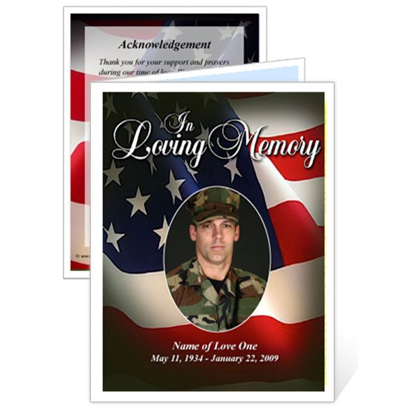 US Flag Small Memorial Card Template - The Funeral Program Site