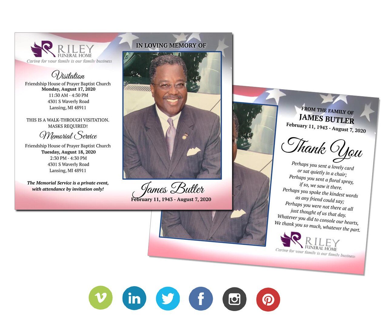 US Flag Social Media Funeral Announcement Templates - Google Docs - The Funeral Program Site