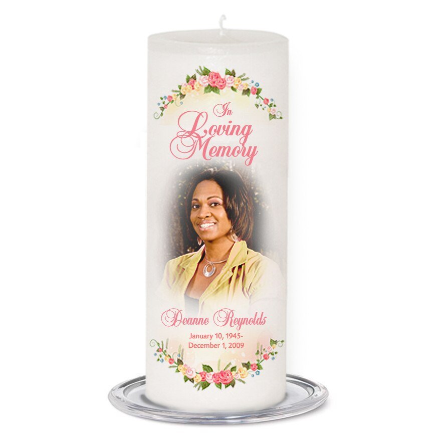 Victoria Personalized Wax Pillar Memorial Candle - The Funeral Program Site