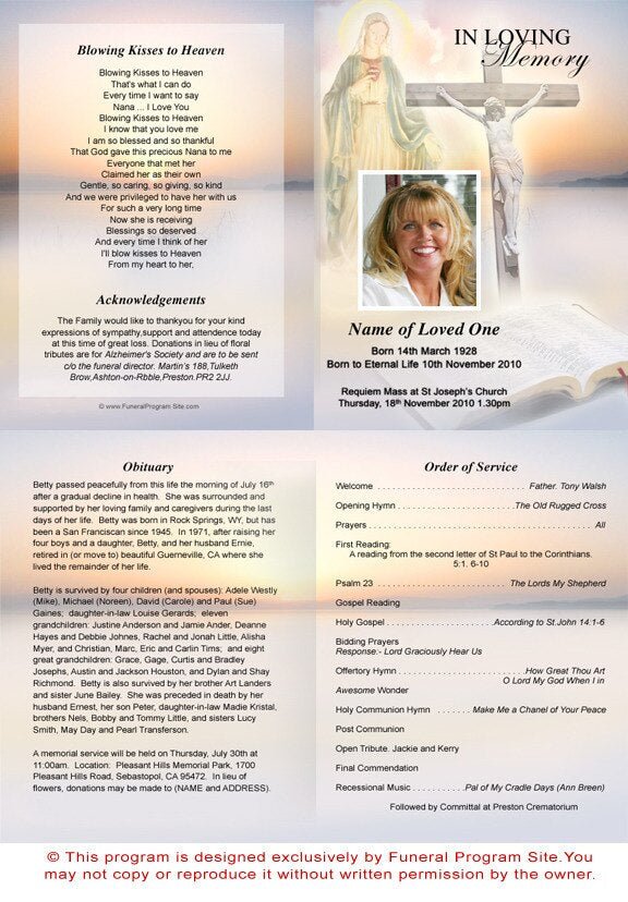 Vision A4 Funeral Order of Service Template - The Funeral Program Site