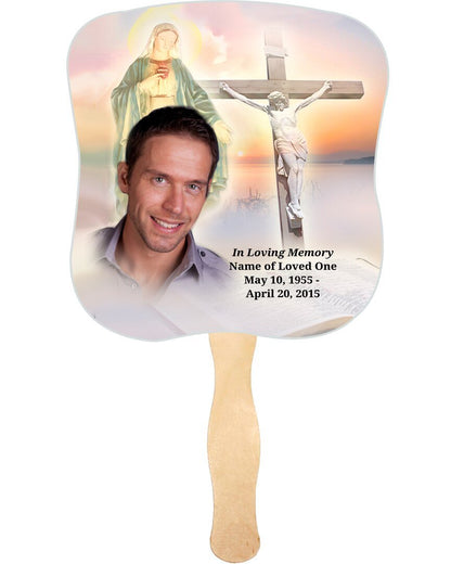 Vision Cardstock Memorial Fan With Wooden Handle (Pack of 10) - The Funeral Program Site