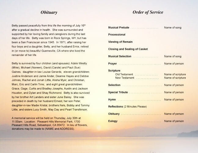 Vision Funeral Program Template - The Funeral Program Site