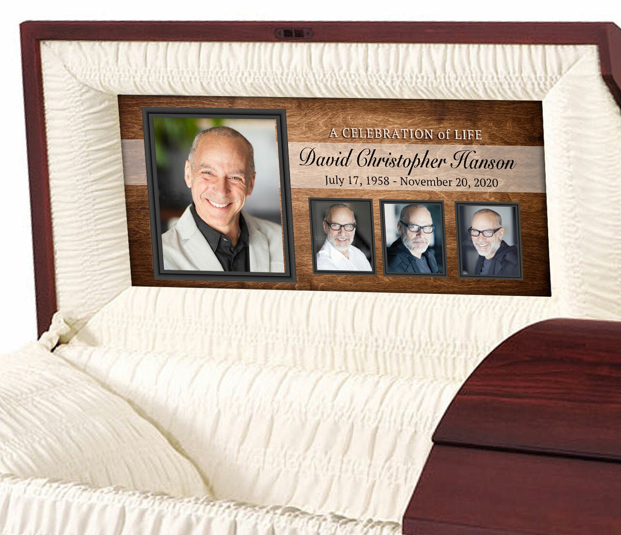 Walnut Grain 4 Photo Custom Casket Panel Insert - The Funeral Program Site