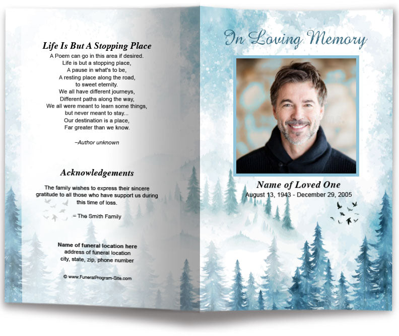 Snowy Mountain Funeral Program Template – The Funeral Program Site