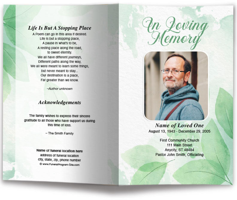 Green Leaf Funeral Program Template – The Funeral Program Site