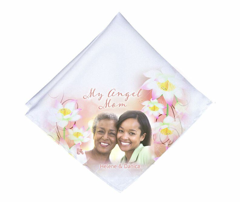 White Blossoms Personalized Memorial Handkerchief - The Funeral Program Site