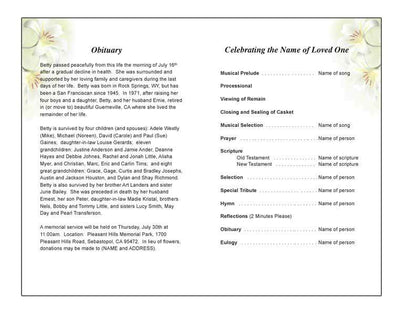 White Lilies Funeral Program Template - The Funeral Program Site