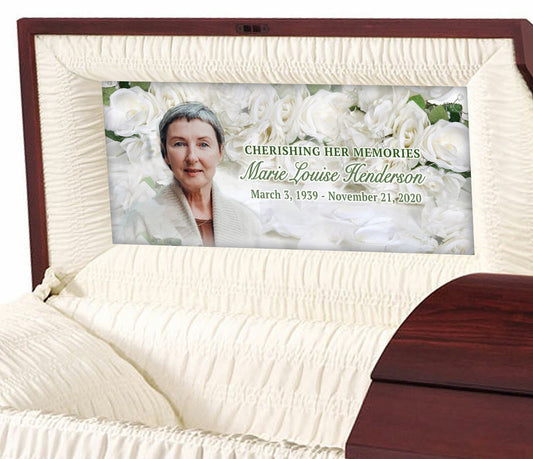 White Roses Custom Casket Panel Insert - The Funeral Program Site