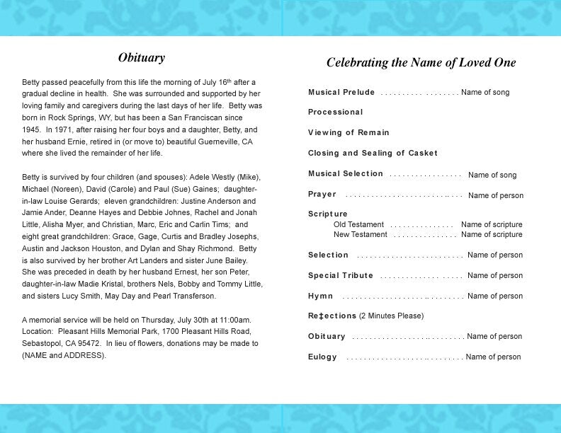 Whitney Funeral Program Template - The Funeral Program Site