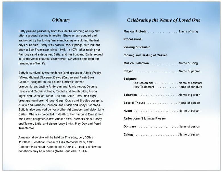 Wings Funeral Program Template - The Funeral Program Site