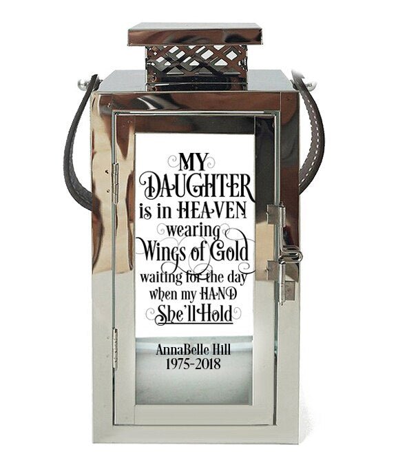 Wings of Gold Memorial Silver Lantern With Leather Handle - The Funeral Program Site