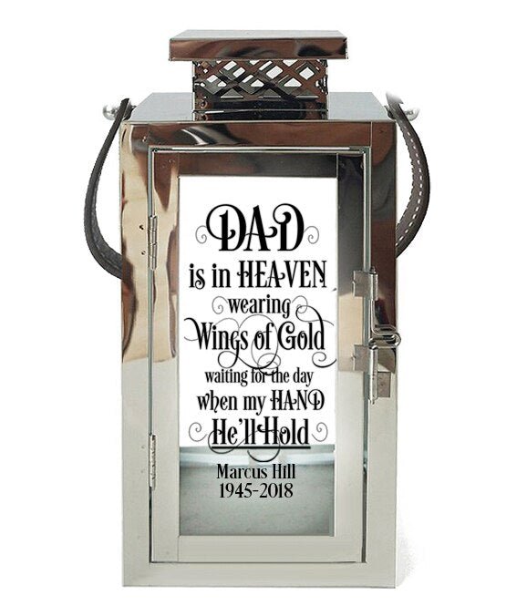 Wings of Gold Memorial Silver Lantern With Leather Handle - The Funeral Program Site