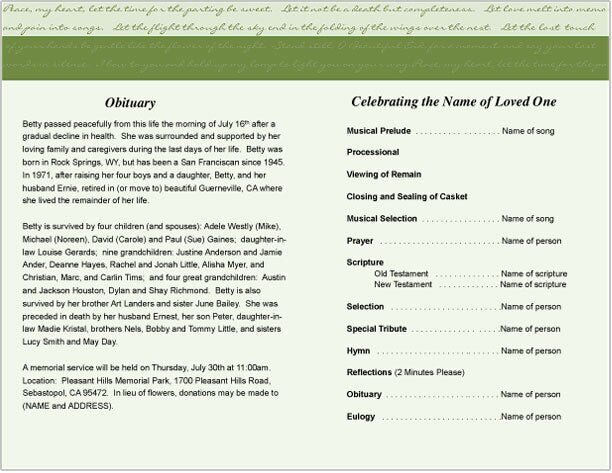 Winsome Funeral Program Template - The Funeral Program Site