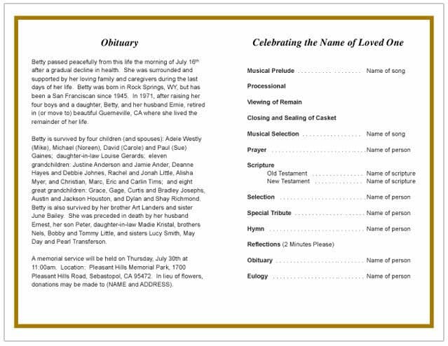 Wooden Funeral Program Template - The Funeral Program Site