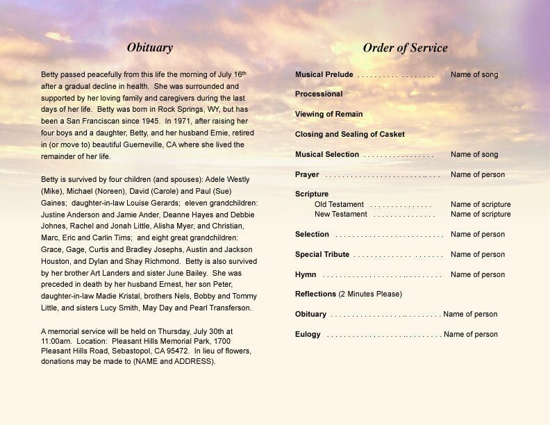 Worship Funeral Program Template - The Funeral Program Site